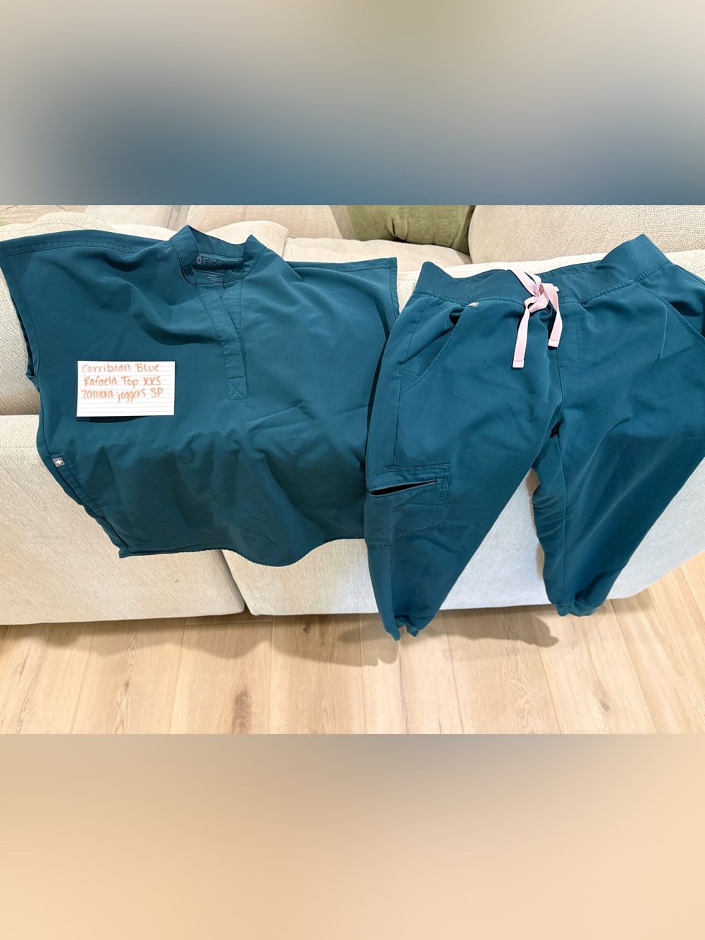 Figs Caribbean Blue Scrub Top and Jogger Set